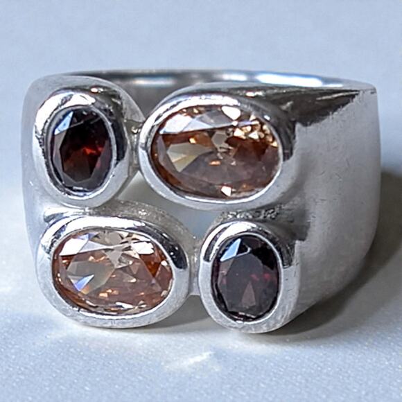 Vintage Esprit 925 Silver Ring Garnet Orange Tourmaline Chunky Statement - Picture 2 of 9